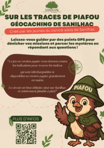Fiche de présentation géocaching mairie de Sanilhac. Sur les traces de Piafou
